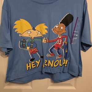 Hey Arnold Nickelodeon Graphic Crop Tee Y2K Cartoon Shirt XL NWT